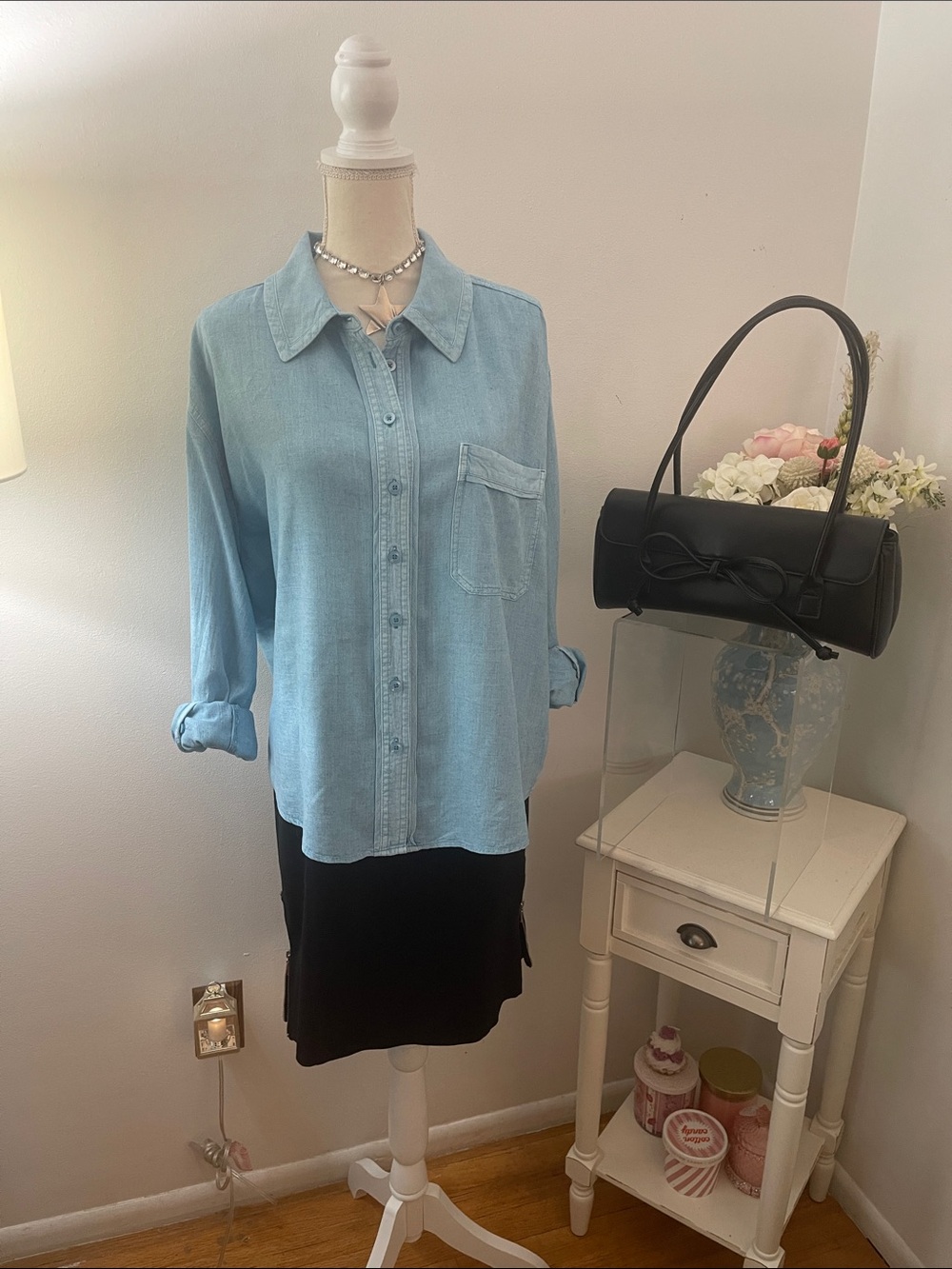 We The Free denim blue casual button-up